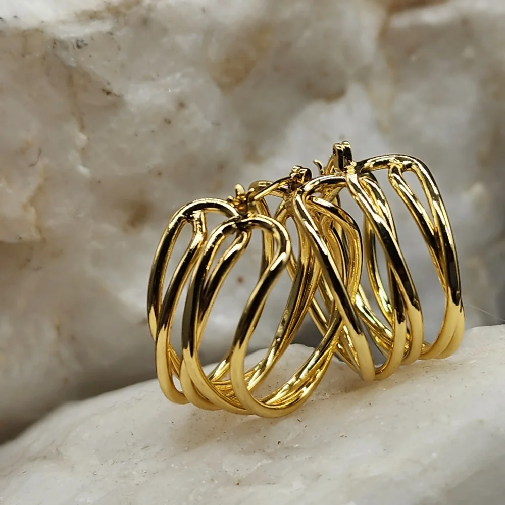 Rhodium/ 18 kt Gold Plated Hoops Earrings/Studs Contemporary Design